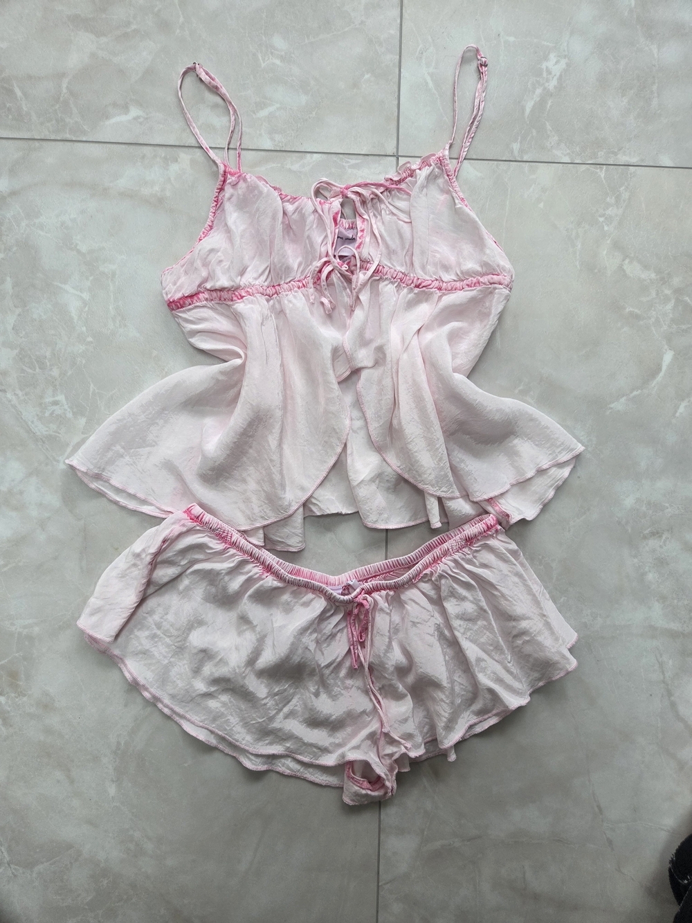 Urban Outfitters Light Pink Satin-Look Cami & Shorts Sleep Set